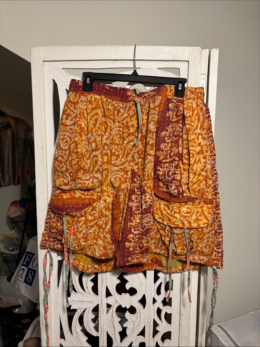 Bohemian Printed Cargo Shorts in Orange and Burgundy